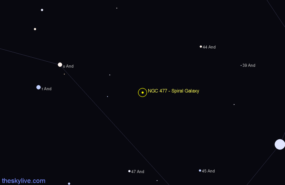 Finder chart NGC 477 - Spiral Galaxy in Andromeda star