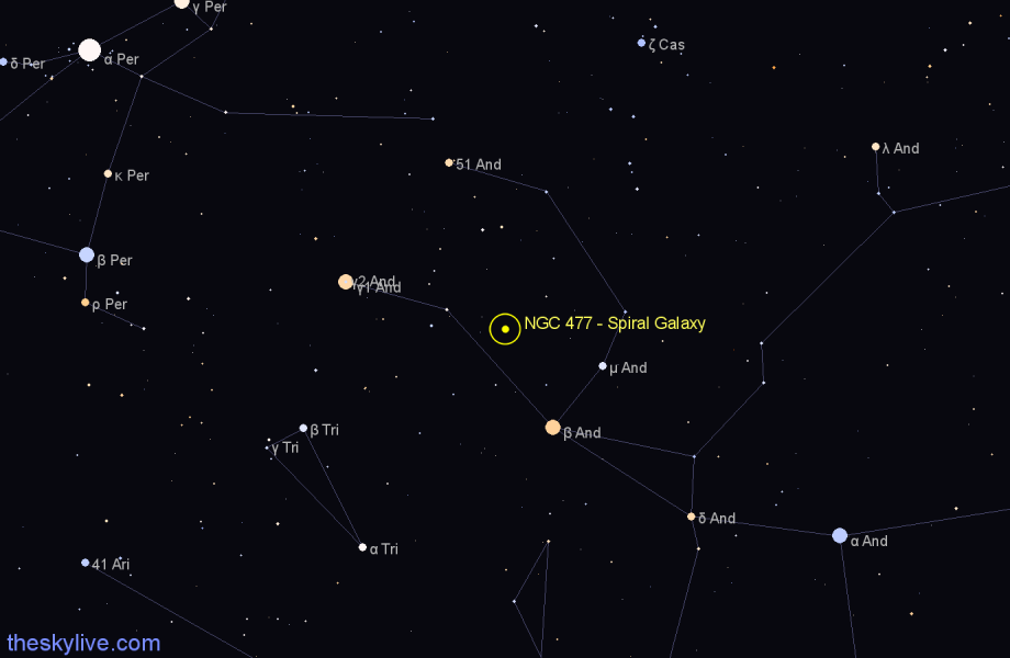 Finder chart NGC 477 - Spiral Galaxy in Andromeda star