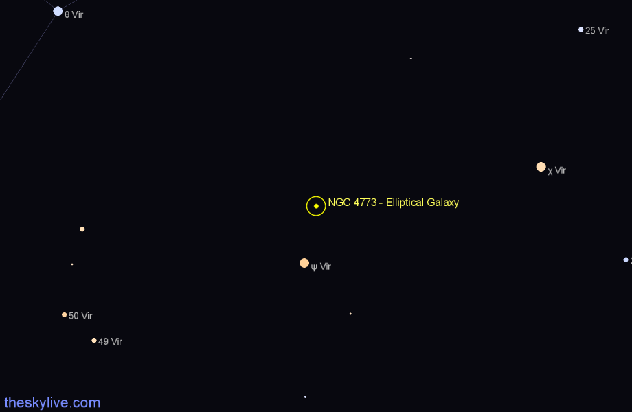 Finder chart NGC 4773 - Elliptical Galaxy in Virgo star