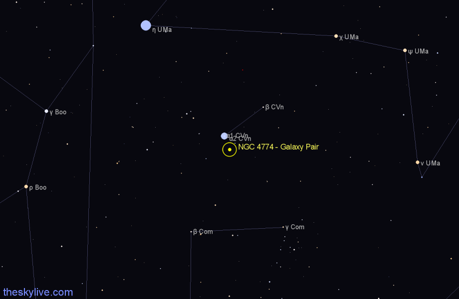 Finder chart NGC 4774 - Galaxy Pair in Canes Venatici star