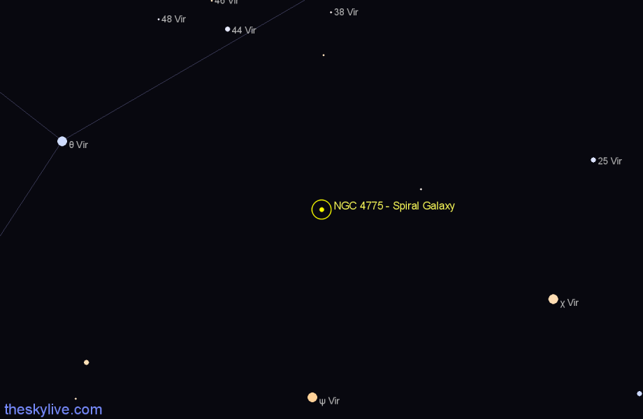 Finder chart NGC 4775 - Spiral Galaxy in Virgo star