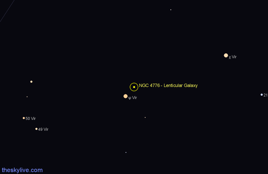 Finder chart NGC 4776 - Lenticular Galaxy in Virgo star
