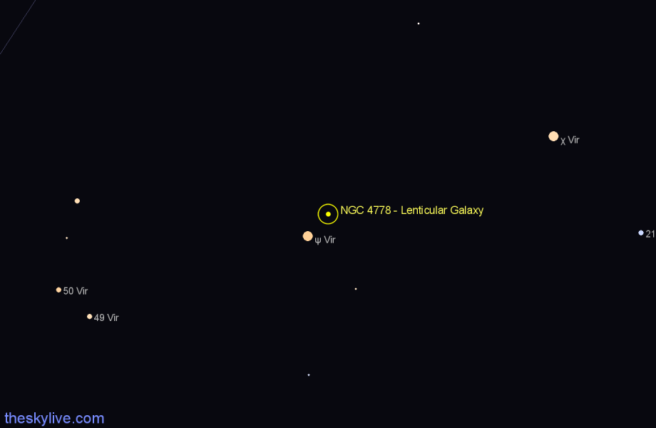 Finder chart NGC 4778 - Lenticular Galaxy in Virgo star