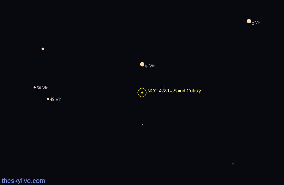 Finder chart NGC 4781 - Spiral Galaxy in Virgo star