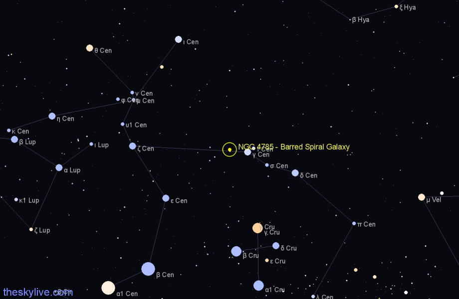 Finder chart NGC 4785 - Barred Spiral Galaxy in Centaurus star