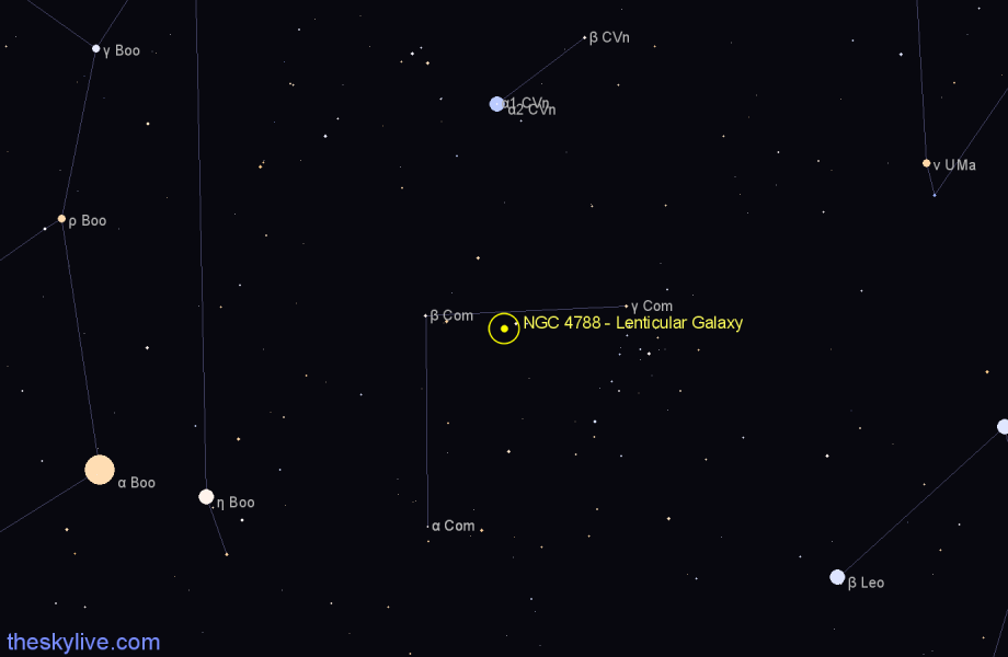 Finder chart NGC 4788 - Lenticular Galaxy in Coma Berenices star