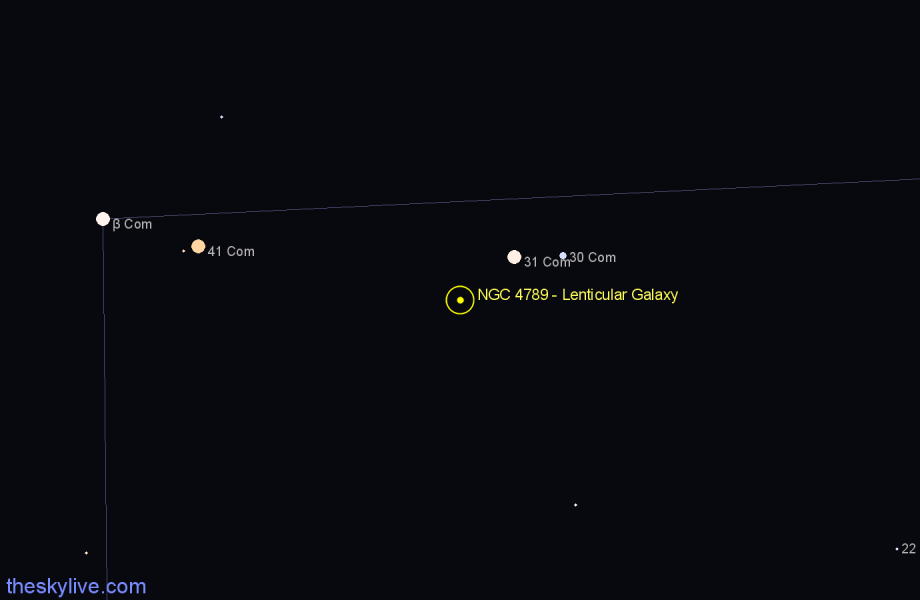 Finder chart NGC 4789 - Lenticular Galaxy in Coma Berenices star