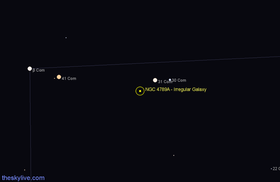 Finder chart NGC 4789A - Irregular Galaxy in Coma Berenices star