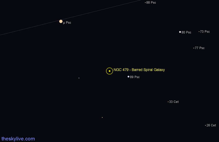 Finder chart NGC 479 - Barred Spiral Galaxy in Pisces star