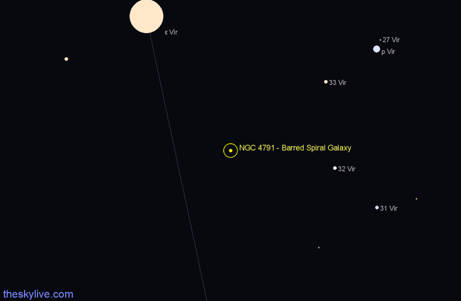 Finder chart NGC 4791 - Barred Spiral Galaxy in Virgo star