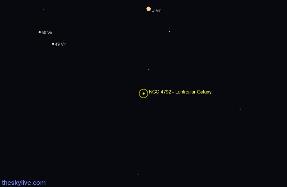Finder chart NGC 4792 - Lenticular Galaxy in Corvus star