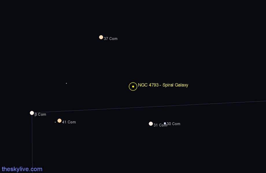 Finder chart NGC 4793 - Spiral Galaxy in Coma Berenices star