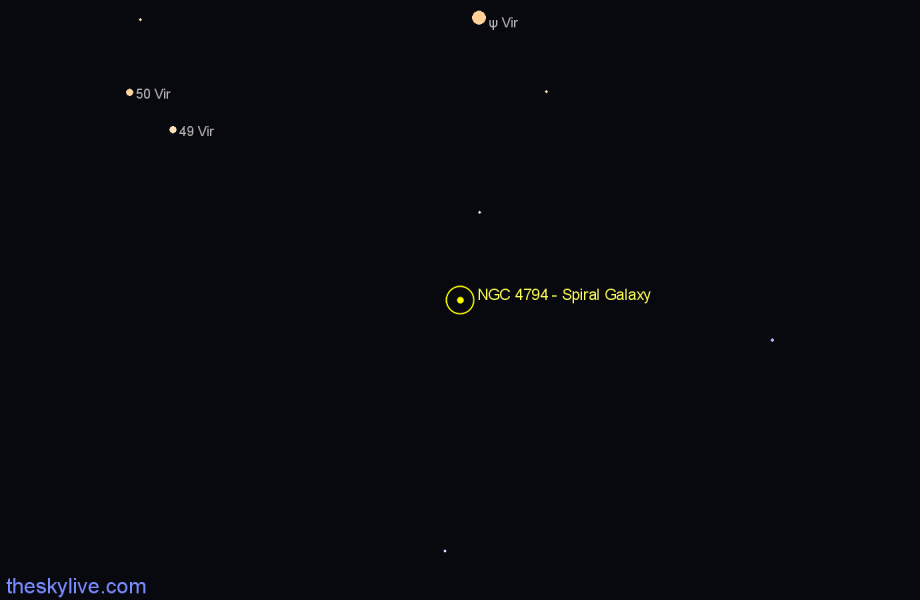 Finder chart NGC 4794 - Spiral Galaxy in Corvus star