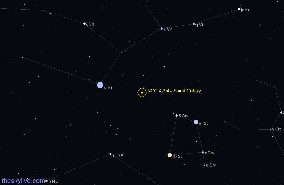 Finder chart NGC 4794 - Spiral Galaxy in Corvus star