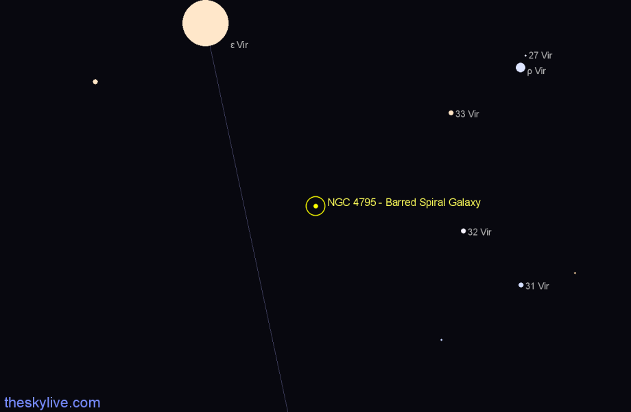 Finder chart NGC 4795 - Barred Spiral Galaxy in Virgo star