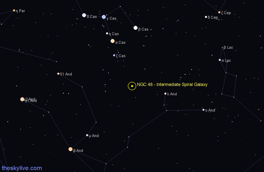 Finder chart NGC 48 - Intermediate Spiral Galaxy in Andromeda star