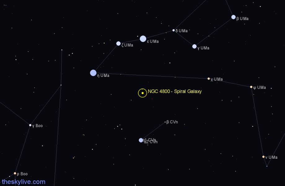 Finder chart NGC 4800 - Spiral Galaxy in Canes Venatici star