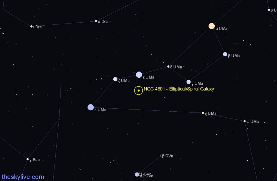 Finder chart NGC 4801 - Elliptical/Spiral Galaxy in Ursa Major star