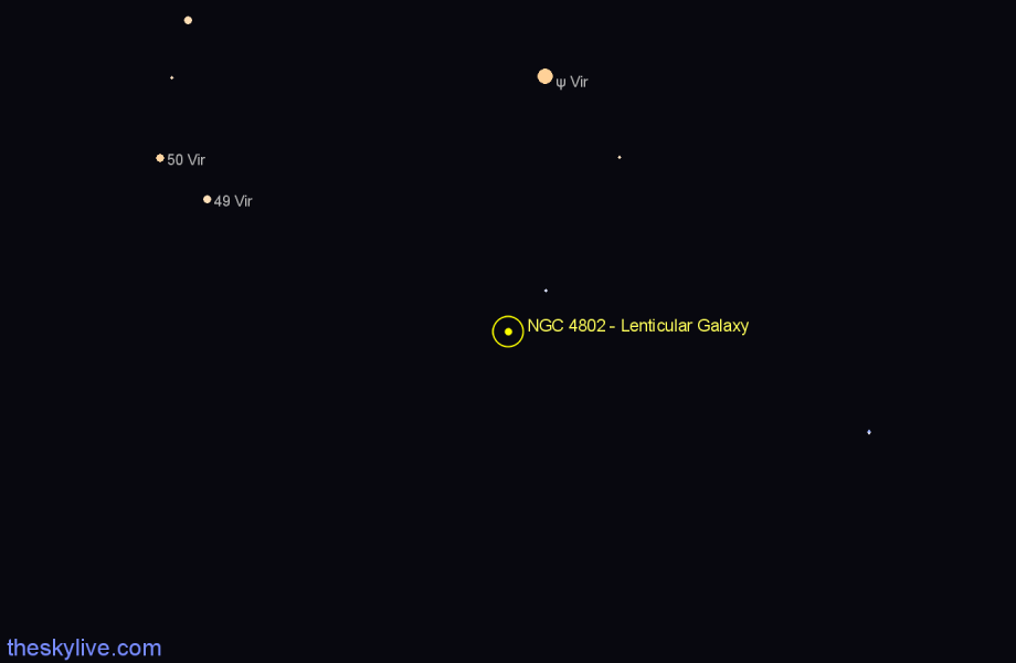 Finder chart NGC 4802 - Lenticular Galaxy in Virgo star