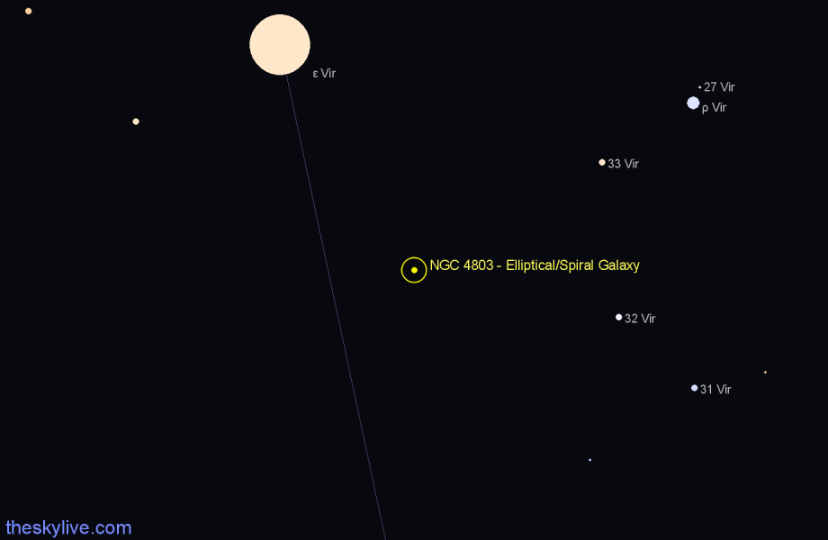 Finder chart NGC 4803 - Elliptical/Spiral Galaxy in Virgo star