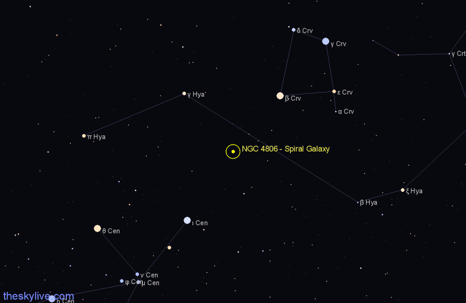 Finder chart NGC 4806 - Spiral Galaxy in Hydra star