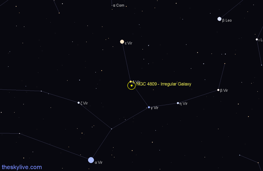 Finder chart NGC 4809 - Irregular Galaxy in Virgo star