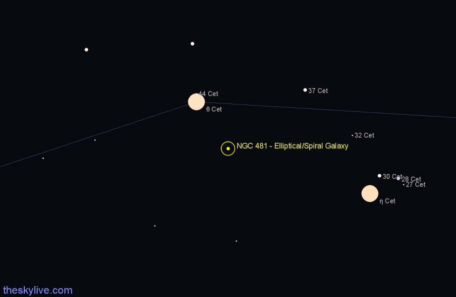 Finder chart NGC 481 - Elliptical/Spiral Galaxy in Cetus star