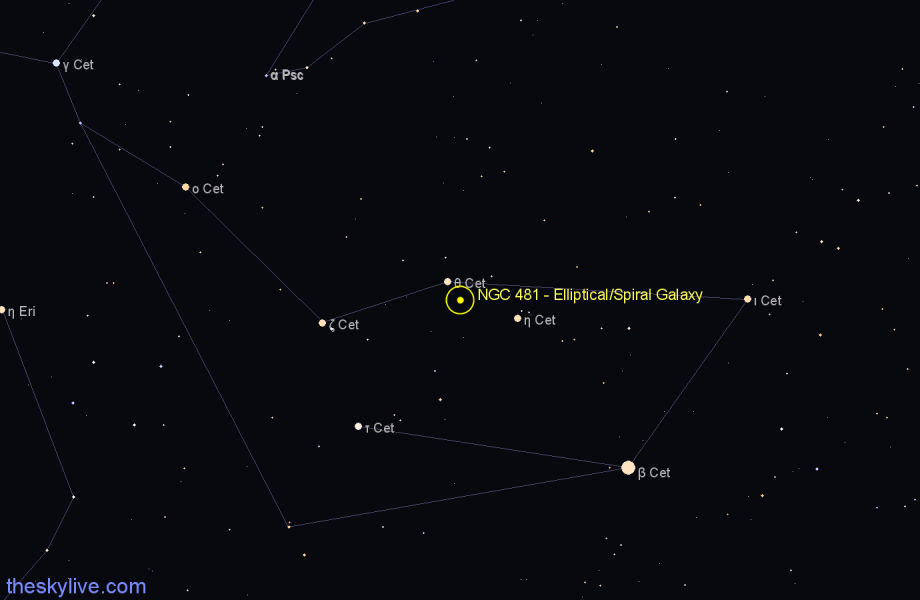 Finder chart NGC 481 - Elliptical/Spiral Galaxy in Cetus star