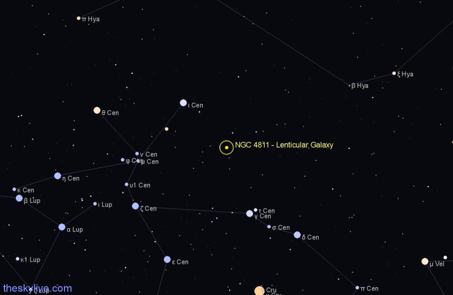 Finder chart NGC 4811 - Lenticular Galaxy in Centaurus star