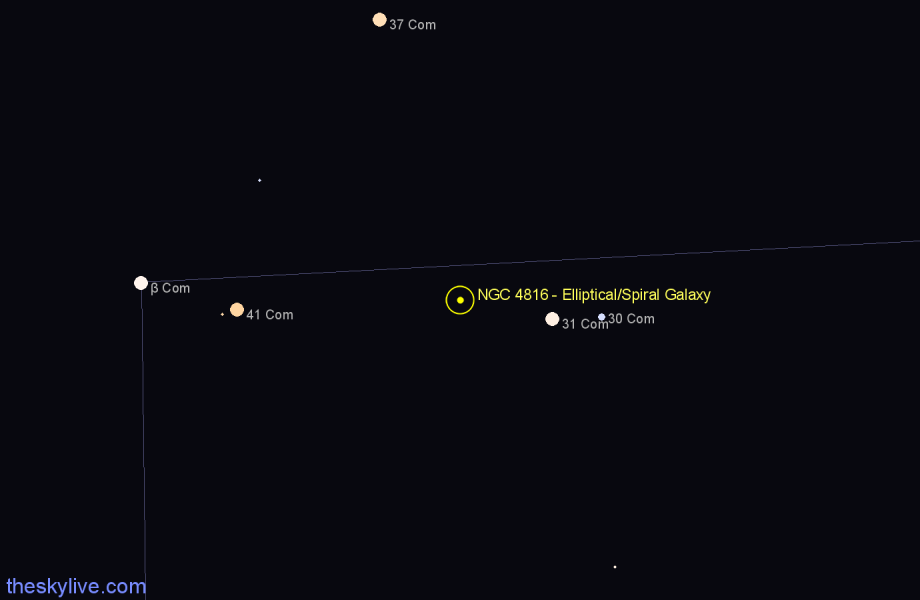 Finder chart NGC 4816 - Elliptical/Spiral Galaxy in Coma Berenices star