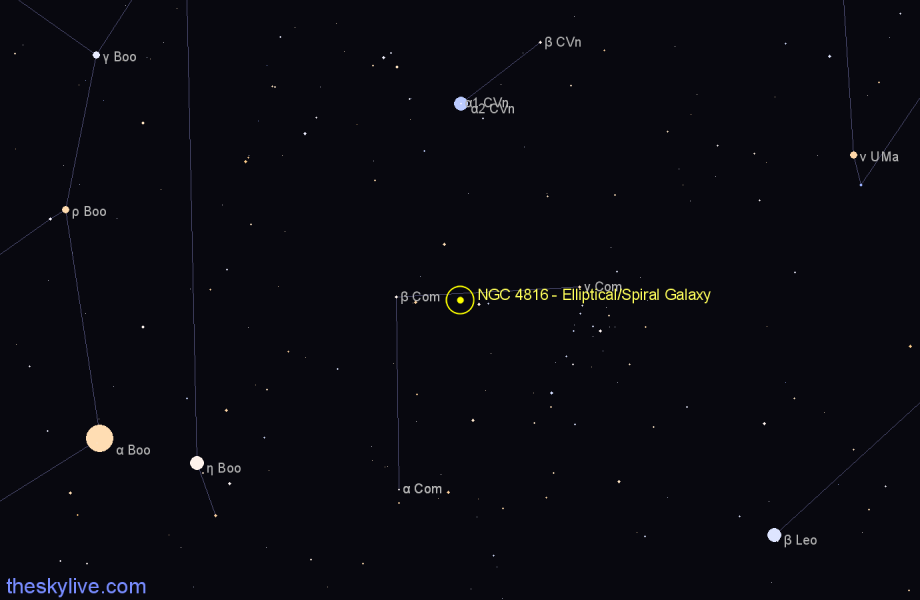 Finder chart NGC 4816 - Elliptical/Spiral Galaxy in Coma Berenices star