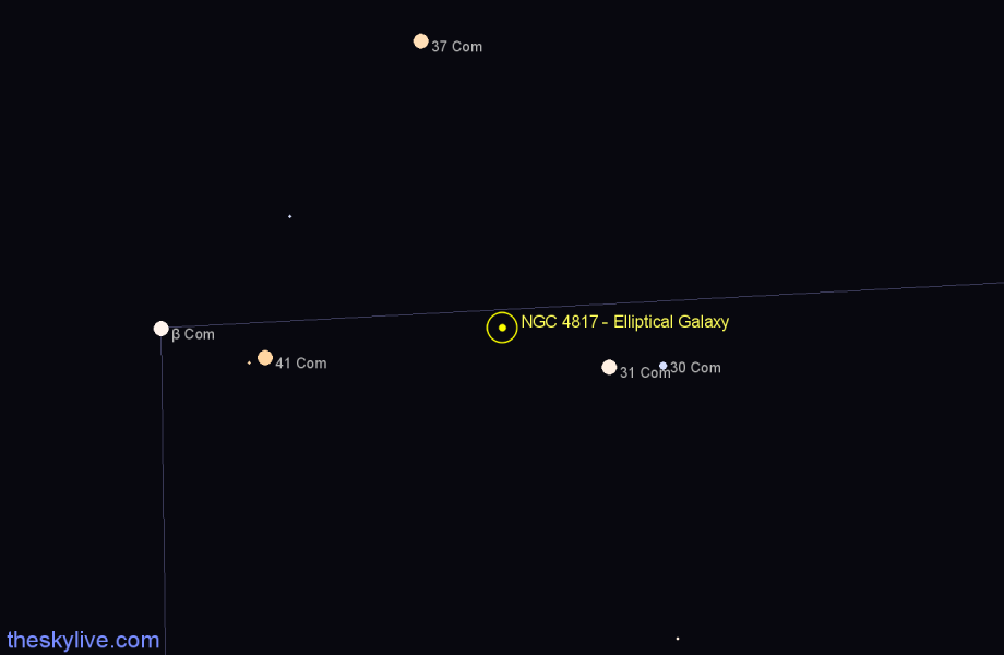 Finder chart NGC 4817 - Elliptical Galaxy in Coma Berenices star