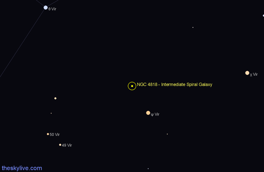 Finder chart NGC 4818 - Intermediate Spiral Galaxy in Virgo star