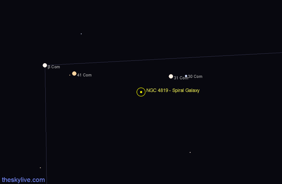 Finder chart NGC 4819 - Spiral Galaxy in Coma Berenices star