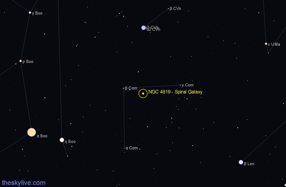 Finder chart NGC 4819 - Spiral Galaxy in Coma Berenices star