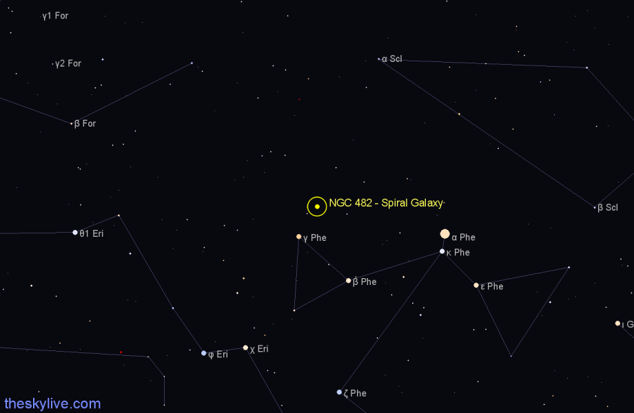 Finder chart NGC 482 - Spiral Galaxy in Phoenix star