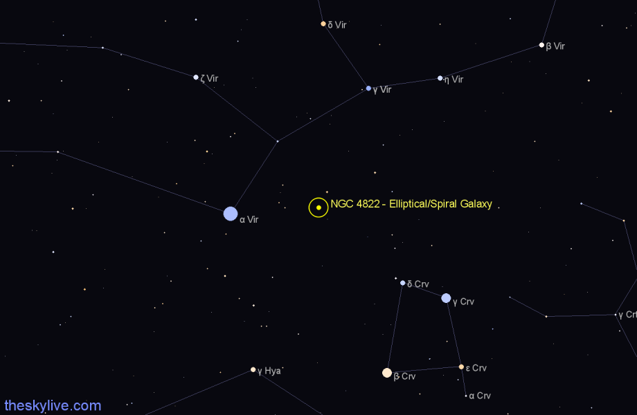 Finder chart NGC 4822 - Elliptical/Spiral Galaxy in Virgo star