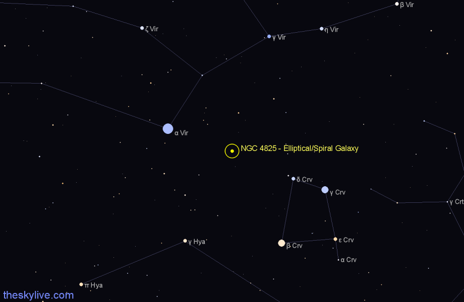 Finder chart NGC 4825 - Elliptical/Spiral Galaxy in Virgo star