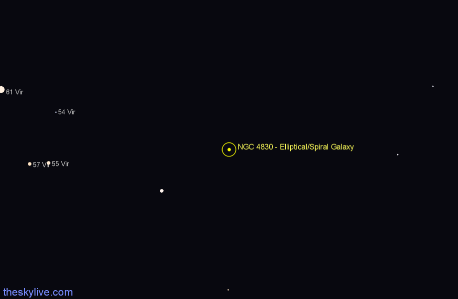 Finder chart NGC 4830 - Elliptical/Spiral Galaxy in Virgo star