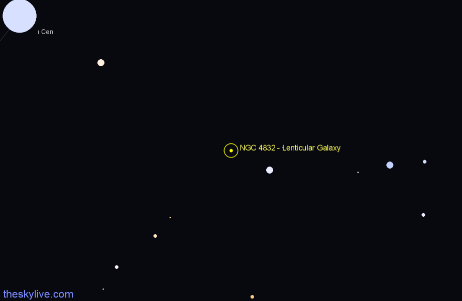 Finder chart NGC 4832 - Lenticular Galaxy in Centaurus star
