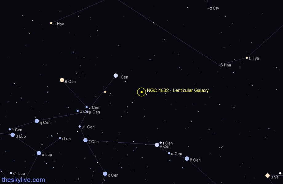 Finder chart NGC 4832 - Lenticular Galaxy in Centaurus star