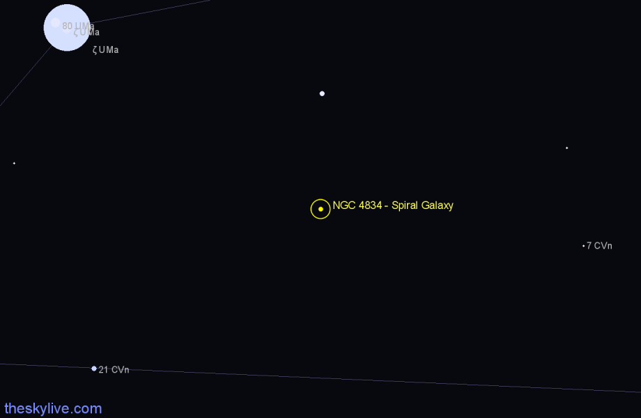 Finder chart NGC 4834 - Spiral Galaxy in Canes Venatici star