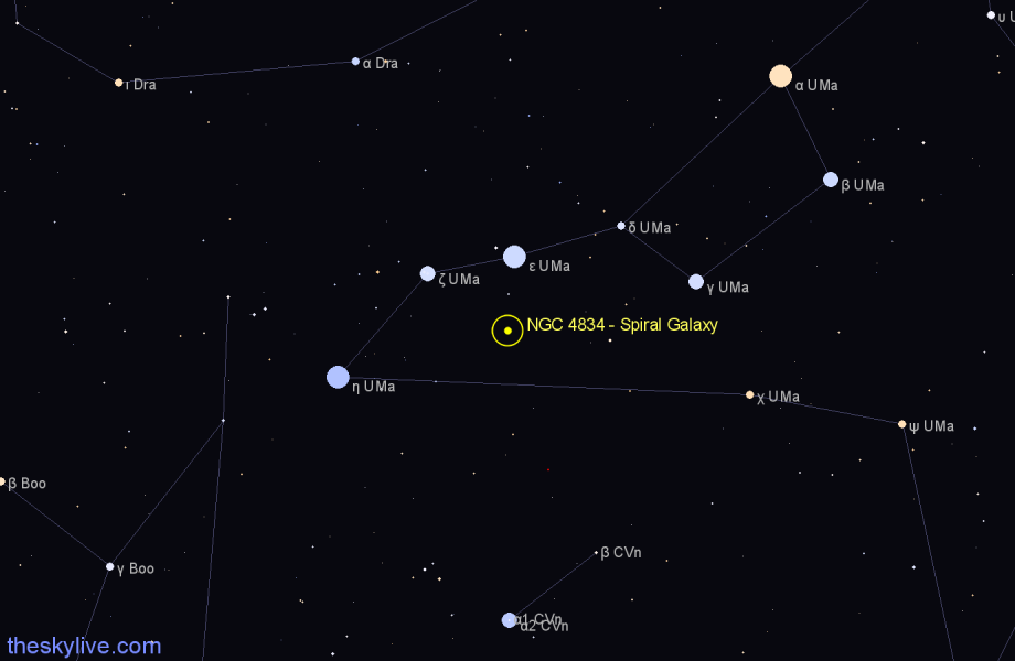 Finder chart NGC 4834 - Spiral Galaxy in Canes Venatici star