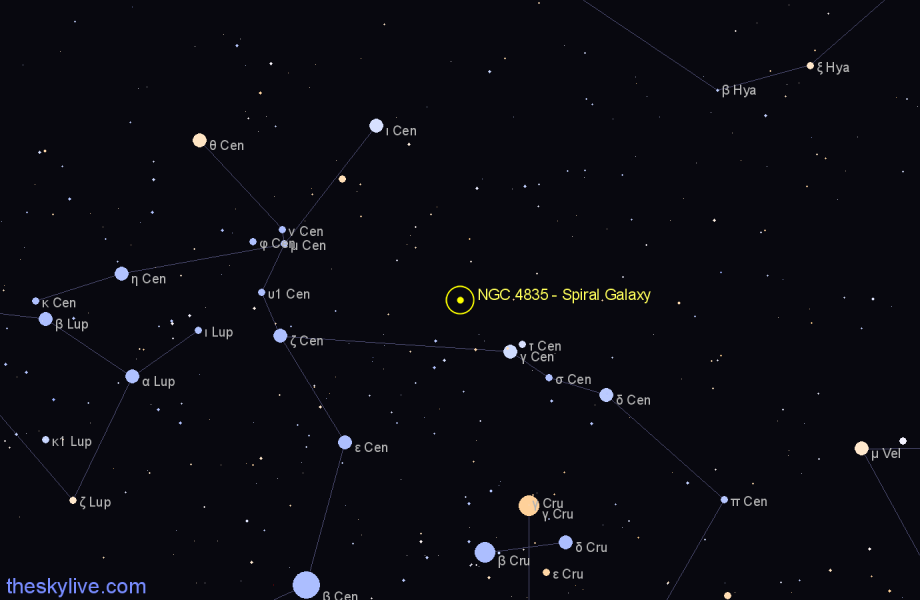 Finder chart NGC 4835 - Spiral Galaxy in Centaurus star