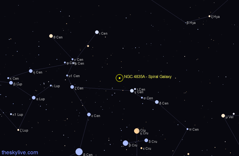 Finder chart NGC 4835A - Spiral Galaxy in Centaurus star