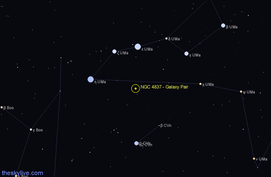 Finder chart NGC 4837 - Galaxy Pair in Canes Venatici star