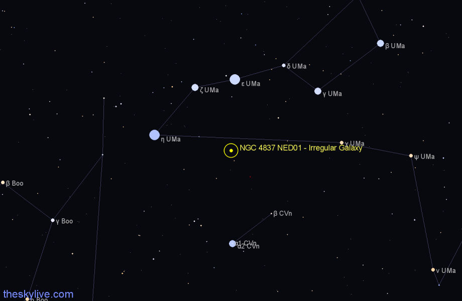 Finder chart NGC 4837 NED01 - Irregular Galaxy in Canes Venatici star