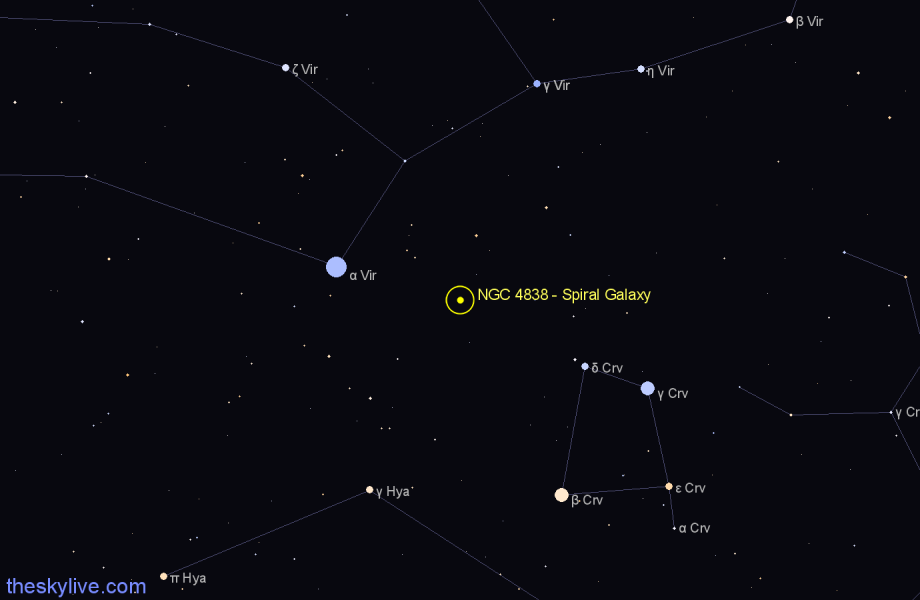 Finder chart NGC 4838 - Spiral Galaxy in Virgo star