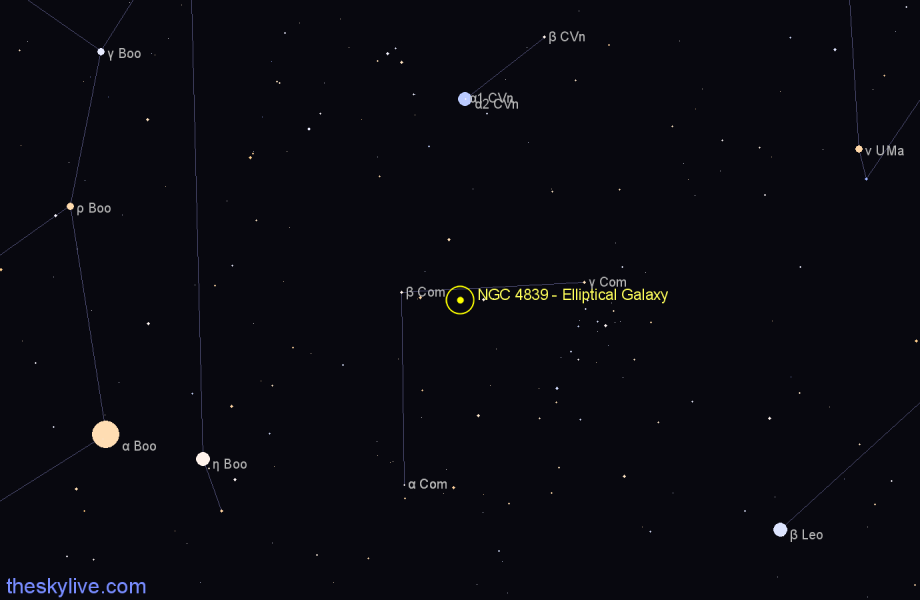 Finder chart NGC 4839 - Elliptical Galaxy in Coma Berenices star