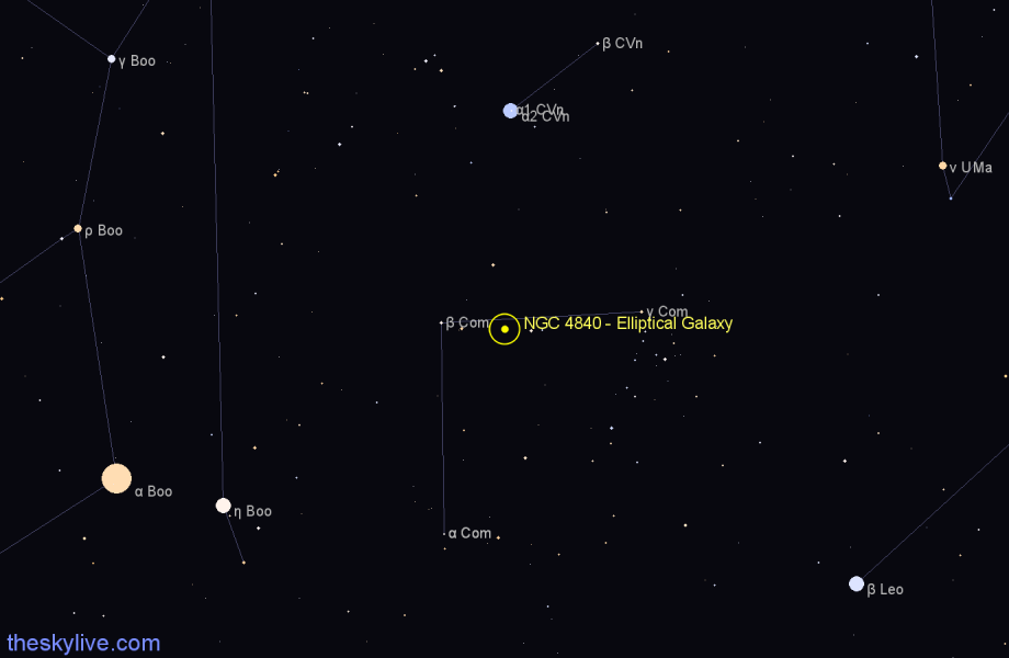 Finder chart NGC 4840 - Elliptical Galaxy in Coma Berenices star